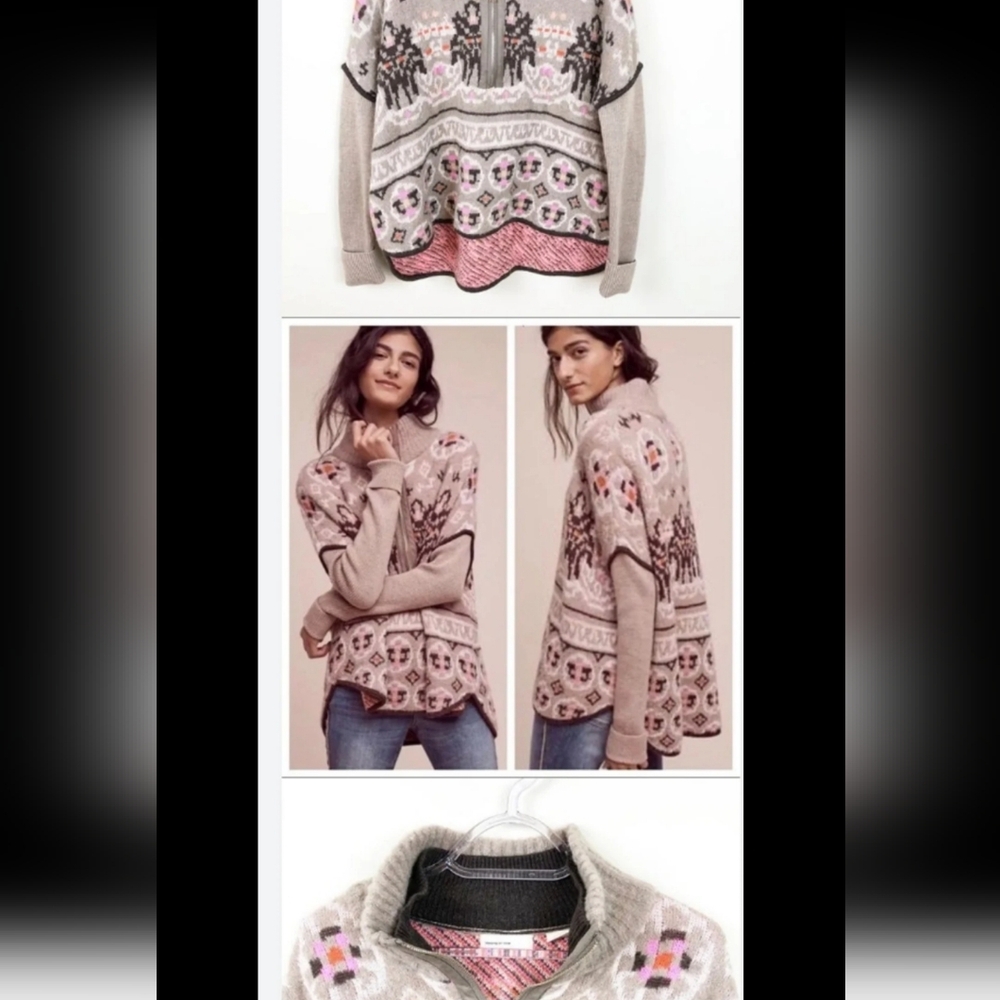 Anthropologie Sweater Half Zip Sweater Winter Size Large/XL Sleeping On Snow